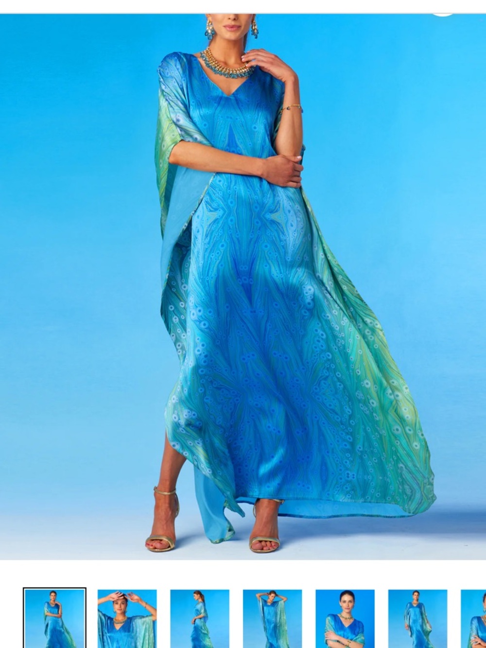 Nicoblu Delfina Silk Kaftan in Sea Nymph Blues